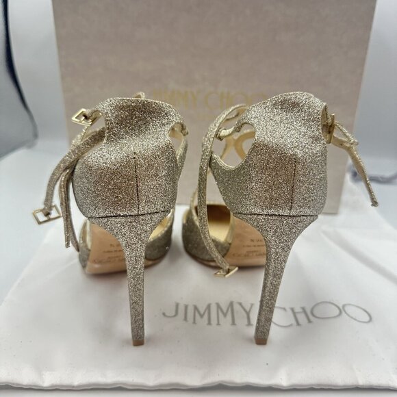 Jimmy Choo Lancer Strappy Glitter Pointed Toe Ankle Pump Shoe - Picture 5 of 7